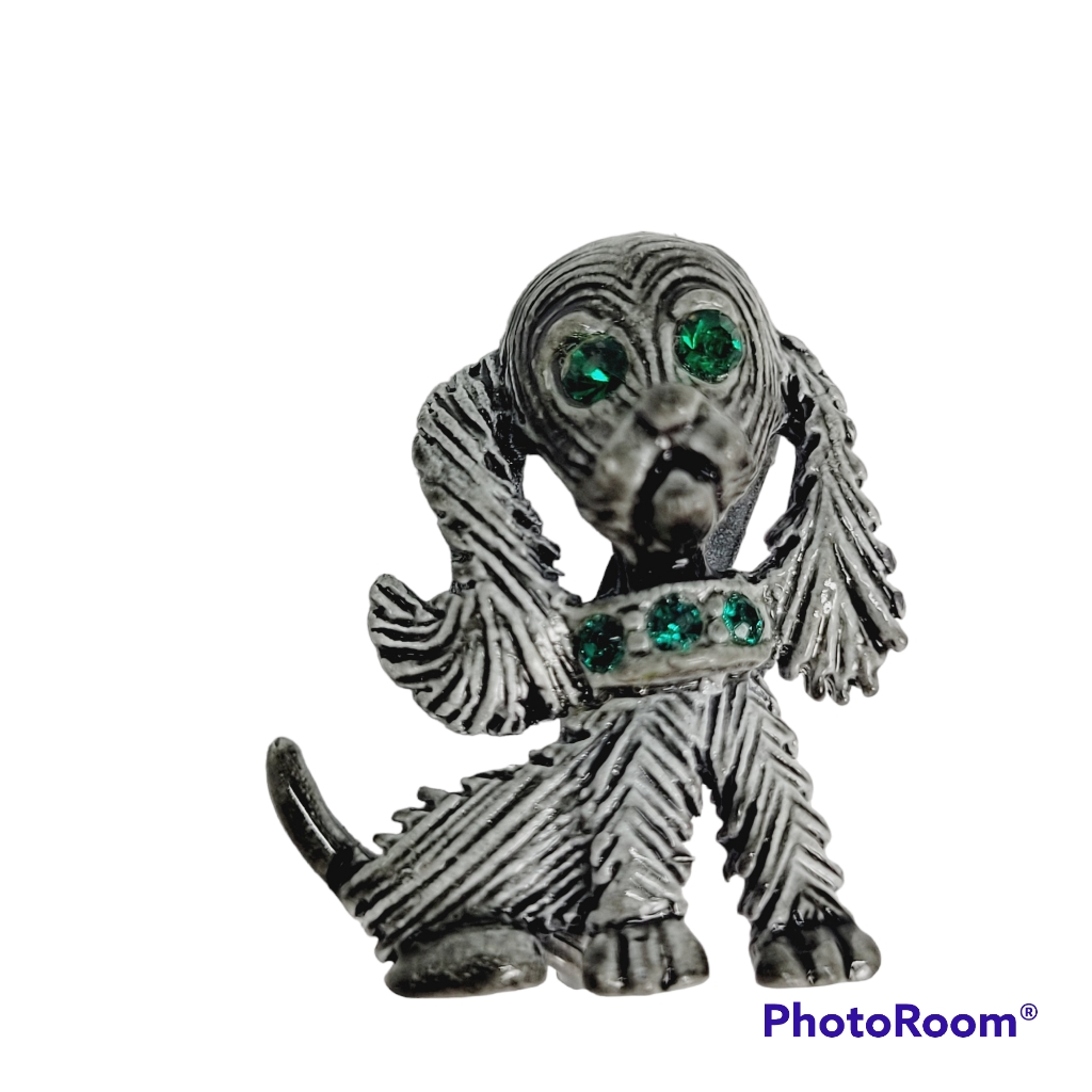 101 Garrys Poodle Pin 1 Long Green Stone Detail Colored Doggie Dog Brooch 16$